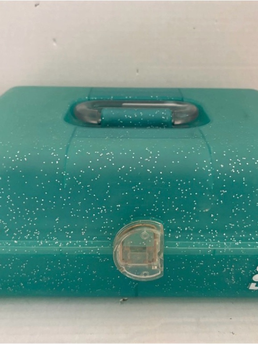 CABOODLE Vintage Jellies Organizer Vanity Teal Blue Glitter Makeup Case 2762